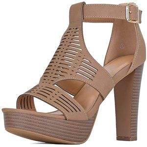 Tan Peep Toe Ankle Strap Heel